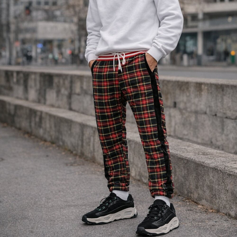 Rockstar Original Plaid Stipe jogger sweatpants size Large